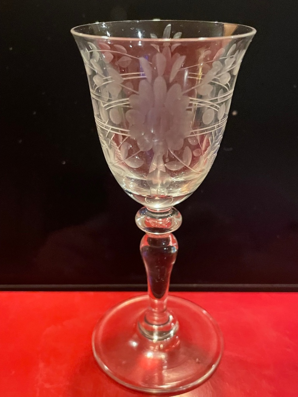Vintage Crystal Liqueur Glasses Hand Cut Floral Pattern Pedestal Stem Set of 6